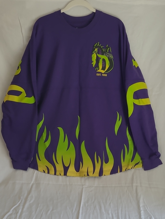 Disney Other - Disney Resort Purple Long-sleeve Shirt with Dragon & Neon Green Flame Graphics